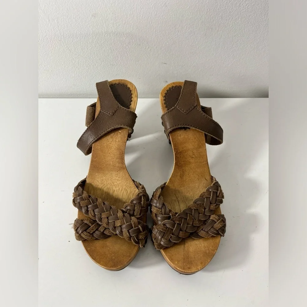 Zara Braided Leather Strap Heeled Sandals Eur Size 37 Womens Brown - Picture 4 of 9
